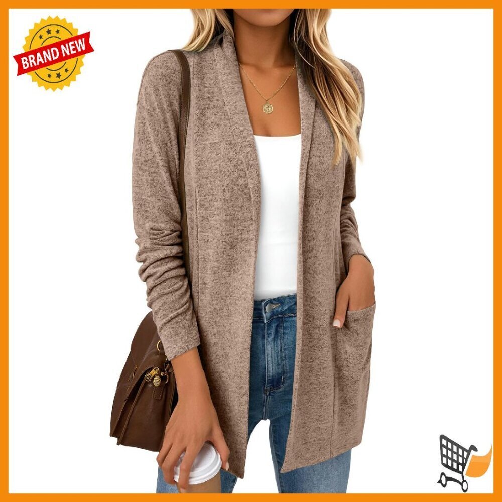Lightweight Open Front Cardigan with Pockets - Casual Loose Fit